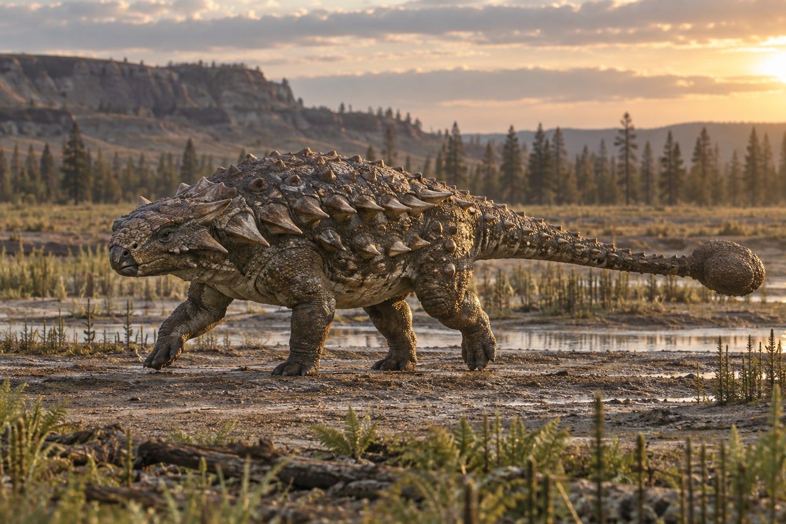 A life reconstruction of Zuul in its habitat