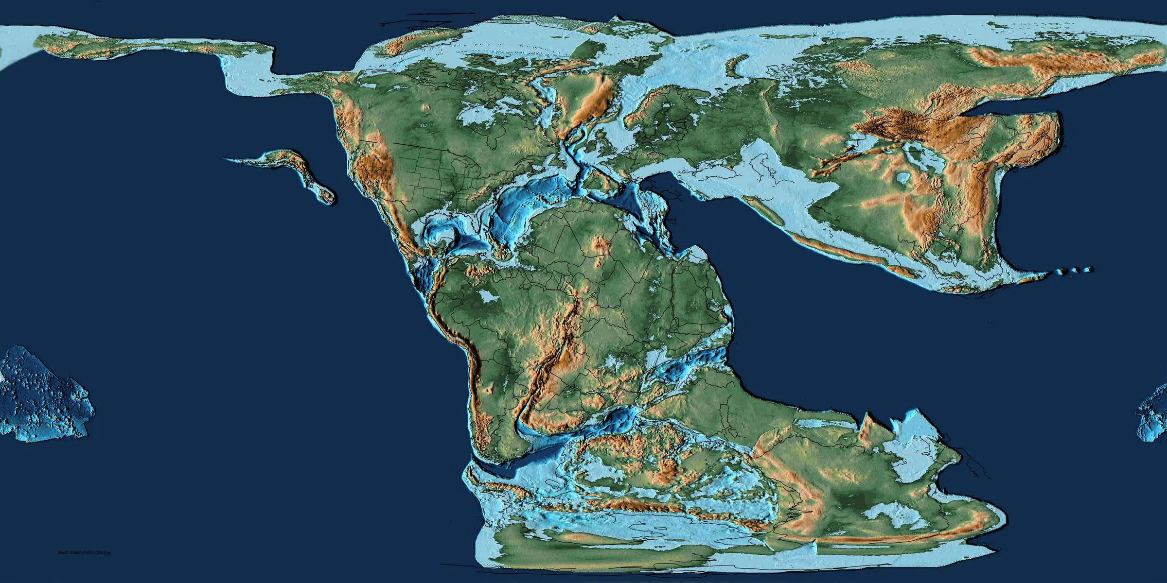 Map of the Earth 150 million years ago, during the Jurassic.